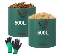 2 x 500L Sac de Jardin,Sac Jardin Dechets Verts, Sac Jardinage Dechets, Sacs à Déchets de Jardin Pliables et Réutilisables, Adapté aux Mauvaises Herbes, Aux Feuilles et aux Déchets