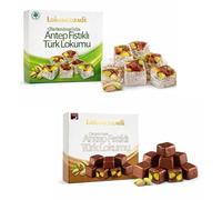 2 x 70 g Assortiment de Loukoum Turc - Pistache et Chocolat à la Pistache, Duo Gourmand, Texture Moelleuse, Sans Huile de Palme et Sans Sirop de Glucose, Confiserie Traditionnelle Turque