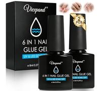 2 x 8 ML Colle Faux Ongles 6 in 1 und Primer Gel, Longue Duré Nail Extend Gel, Colle pour Ongles avec Pinceau, Longue Duré Extend UV/LED Nail Glue DIY Nails Art, pour Gels Nails Art