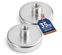 2 x Aimant en pot Ø 63 mm - Ferrite, manchon taraudé M4 - force 35 kg - 2 pièces - Systèmes magnétiques avec douille filetée (filetage intérieur)
