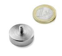 2 x Aimant plat en Néodyme Ø 25,0 x 7,0 mm avec filetage M6 x 10 - tient 20 kg - 2 pièces - Aimants avec base en métal avec tige filetée