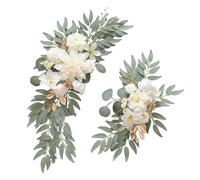 2 x Arche de Mariage Fleurs Artificielles Swag pour Réception Cérémonie Mur Blanc 60x40cm 40x30cm