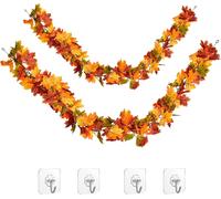 2 X Artificial Maple Leaf Garland Plants 178 Cm Plastic Fake Plant For Home,Hotel,Office,Wedding,Garden With Self-Adhesive Hook 3