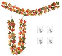 2 X Artificial Maple Leaf Garland Plants 178 Cm Plastic Fake Plant For Home,Hotel,Office,Wedding,Garden With Self Adhesive Hook