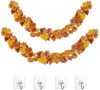 2 X Artificial Maple Leaf Garland Plants 178 Cm Plastic Fake Plant For Home,Hotel,Office,Wedding,Garden With Self-Adhesive Hook 2