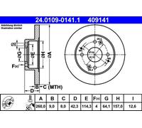 Disque de frein ATE 24.0109-0141.1 arrière, plein, 1 pièce