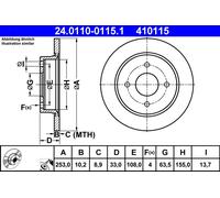 2 x ATE 24.0110-0115.1 Disque de frein pour FORD