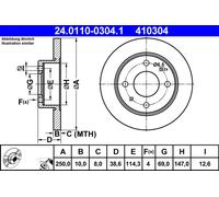 2 x ATE 24.0110-0304.1 Disque de frein pour MITSUBISHI,SMART