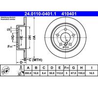 Disque de frein ATE 24.0110-0401.1 arrière, plein, à haute teneur en carbone, 1 pièce