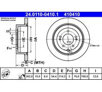 Disque de frein ATE 24.0110-0410.1 arrière, plein, à haute teneur en carbone, 1 pièce