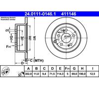 2 x ATE 24.0111-0146.1 Disque de frein pour HYUNDAI