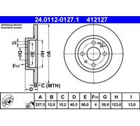 2 x ATE 24.0112-0127.1 Disque de frein pour ALFA ROMEO,CHRYSLER,FIAT,LANCIA