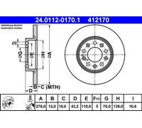 2 x ATE 24.0112-0170.1 Disque de frein pour ALFA ROMEO,FIAT,JEEP