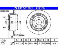 2 x ATE 24.0112-0193.1 Disque de frein pour JEEP