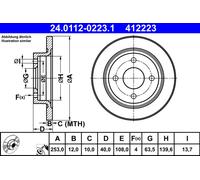 2 x ATE 24.0112-0223.1 Disque de frein pour ,FORD
