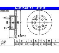 2 x ATE 24.0113-0117.1 Disque de frein pour SAAB