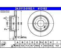 2 x ATE 24.0113-0182.1 Disque de frein pour SKODA,VW