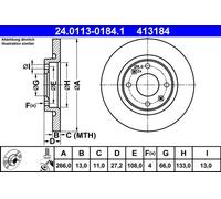 2 x ATE 24.0113-0184.1 Disque de frein pour CITROËN,PEUGEOT