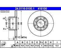 2 x ATE 24.0116-0100.1 Disque de frein pour MERCEDES-BENZ