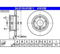 2 x ATE 24.0116-0108.1 Disque de frein pour VW