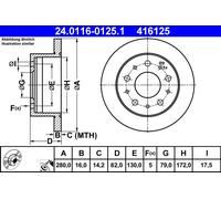 2 x ATE 24.0116-0125.1 Disque de frein pour ,CITROËN,FIAT,OPEL,PEUGEOT,VAUXHALL