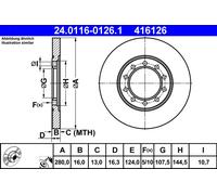 Disque de frein ATE 24.0116-0126.1 arrière, plein, 1 pièce