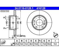 2 x ATE 24.0116-0128.1 Disque de frein pour IVECO