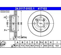 2 x ATE 24.0117-0103.1 Disque de frein pour SUBARU,SUZUKI