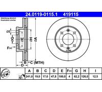 2 x ATE 24.0119-0115.1 Disque de frein pour HYUNDAI