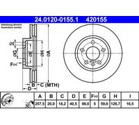 2 x ATE 24.0120-0155.1 Disque de frein pour CITROËN,FIAT,PEUGEOT
