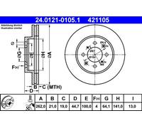 2 x ATE 24.0121-0105.1 Disque de frein pour HONDA,MG,ROVER