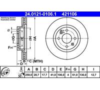 2 x ATE 24.0121-0106.1 Disque de frein pour DACIA,NISSAN,RENAULT