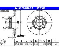 2 x ATE 24.0122-0106.1 Disque de frein pour MERCEDES-BENZ