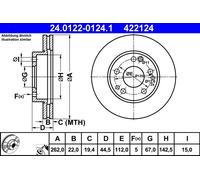 2x Disque de frein ventilé 24.0122-0124.1 ATE pour MERCEDES-BENZ 190