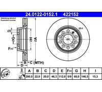 Disque de frein ATE 24.0122-0152.1 avant, ventilé, à haute teneur en carbone, 1 pièce