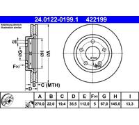 2 x ATE 24.0122-0199.1 Disque de frein pour MERCEDES-BENZ