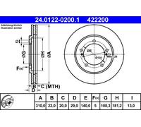 2x Disque de frein ventilé 24.0122-0200.1 ATE pour SUZUKI GRAND VITARA I