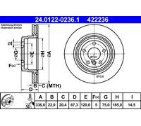 2 x ATE 24.0122-0236.1 Disque de frein pour BMW