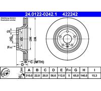 2 x ATE 24.0122-0242.1 Disque de frein pour AUDI