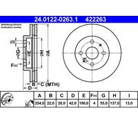 2 x ATE 24.0122-0263.1 Disque de frein pour DAIHATSU,SUBARU