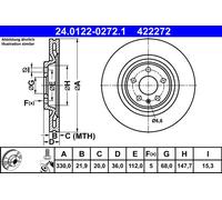 Disque de frein ATE 24.0122-0272.1 arrière, ventilé, à haute teneur en carbone, 1 pièce
