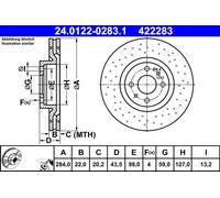 Disque de frein ATE 24.0122-0283.1 avant, ventilé, perforé, 1 pièce