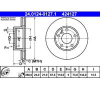 2 x ATE 24.0124-0127.1 Disque de frein pour ,CITROËN,FIAT,OPEL,PEUGEOT,VAUXHALL