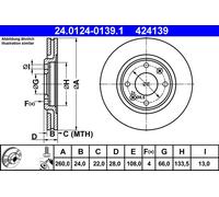 2 x ATE 24.0124-0139.1 Disque de frein pour PEUGEOT