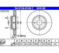 2 x ATE 24.0124-0149.1 Disque de frein pour FORD