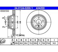 Disque de frein ATE 24.0124-0200.1 avant, ventilé, à haute teneur en carbone, 1 pièce