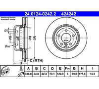 Disque de frein ATE 24.0124-0242.2 avant, ventilé, à haute teneur en carbone, 1 pièce