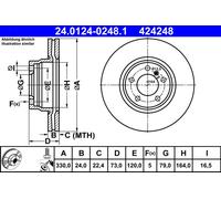 Disque de frein ATE 24.0124-0248.1 avant, ventilé, à haute teneur en carbone, 1 pièce