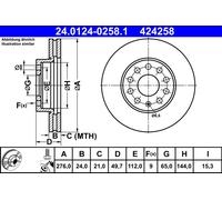2 x ATE 24.0124-0258.1 Disque de frein pour AUDI,SEAT,SKODA,VW