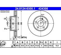 Disque de frein ATE 24.0124-0300.1 avant, ventilé, à haute teneur en carbone, 1 pièce